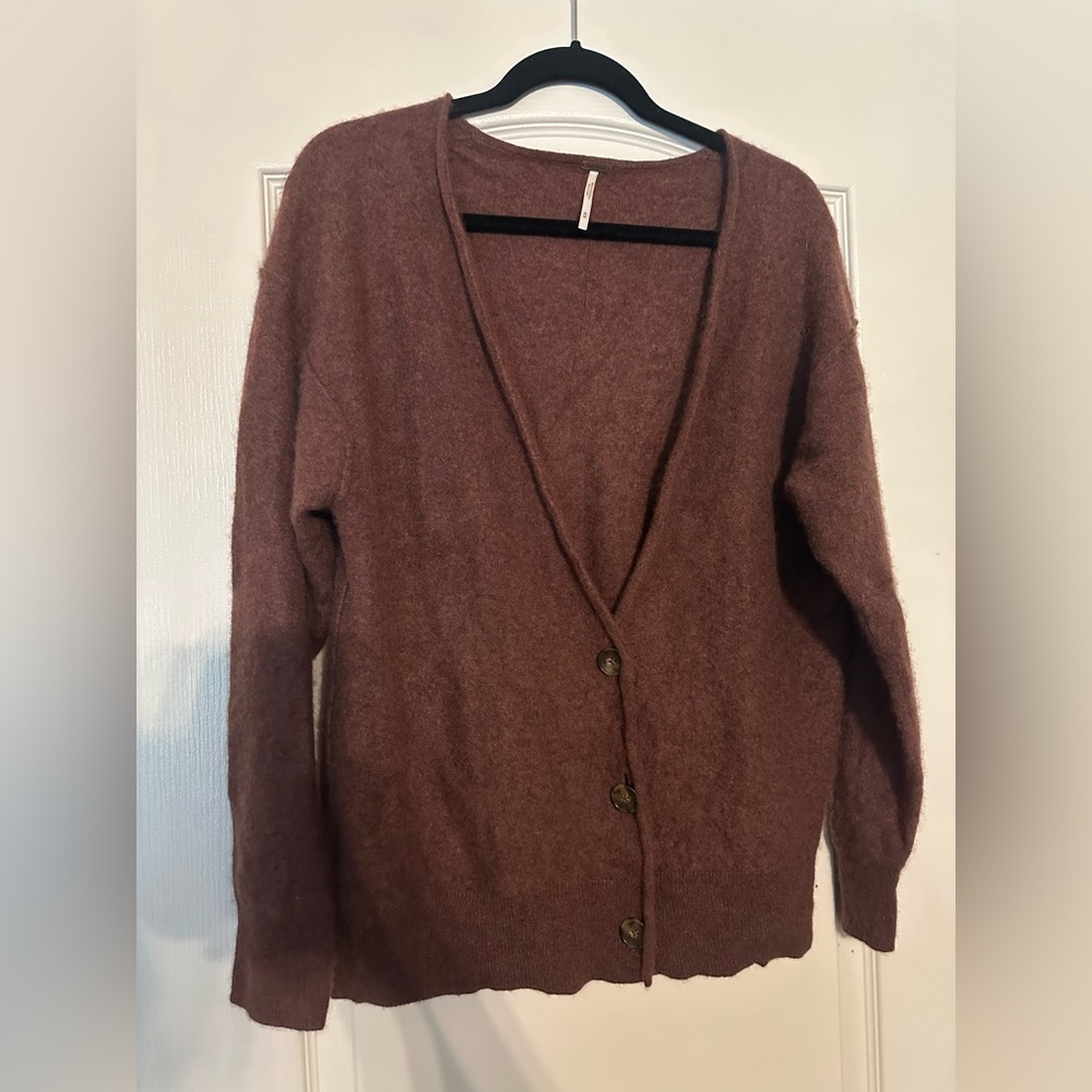 Free People School Boy Cashmere Cardi Brown Size M - Picture 2 of 3